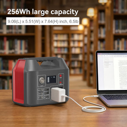 Portable Power Station 256Wh 300W Compact Unit with AC, DC, USB Outputs and Multi-Mode LED Light