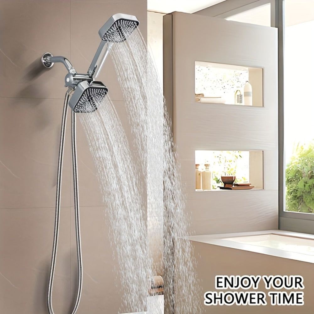 Dual Handheld Shower Kit with 4-Inch Spray Head, Long Hose, 3-Way Diverter and Silver or Black Finish