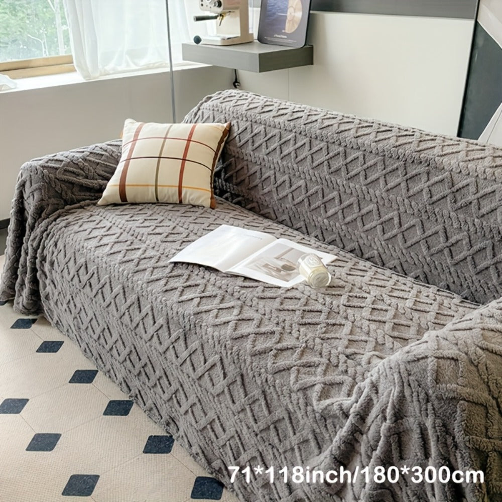 Sofa Cover 300 GSM Shu Velveteen Jacquard Throw in Three Sizes and Five Solid Colors for Armchair to Sectional