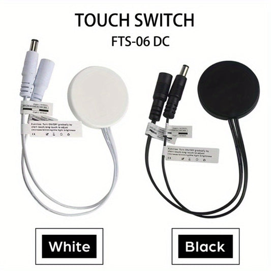 Hidden Touch Sensor LED Dimmer Switch DC 5-24V – Capacitive Touch Dimming Switch for LED Light Strip, 5A 48mm No-Drill Adhesive Mount, Works Through Wood Glass Plastic, Black & White