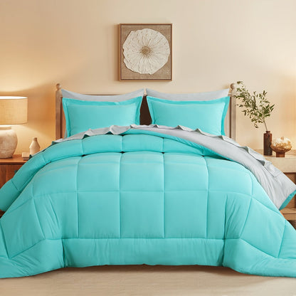 7 Piece Comforter Set Luxury Soft Fluffy Bedding All Season Bed in a Bag with Comforter Fitted Sheet Flat Sheet Pillowcases Hypoallergenic Breathable Easy Care Queen King Twin XL Full