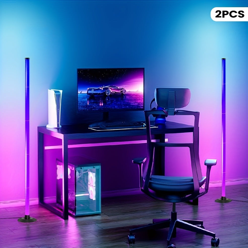 Slim RGB+IC Corner Floor Lamp with Segmented Light Bar, App and Remote Controls, Music Sync and One- or Two-Lamp Options