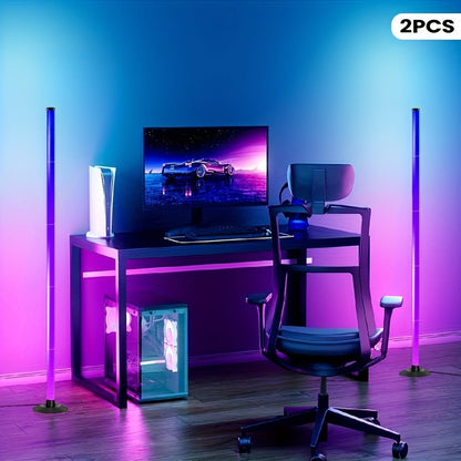 Slim RGB+IC Corner Floor Lamp with Segmented Light Bar, App and Remote Controls, Music Sync and One- or Two-Lamp Options