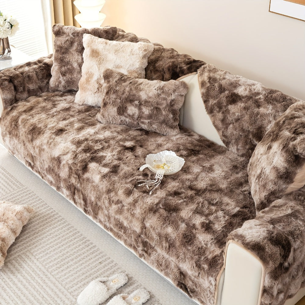 Sofa Cover, Faux-Lamb Plush Gradient Couch Pad in Five Colors with Armchair, Backrest and Seat Sizes