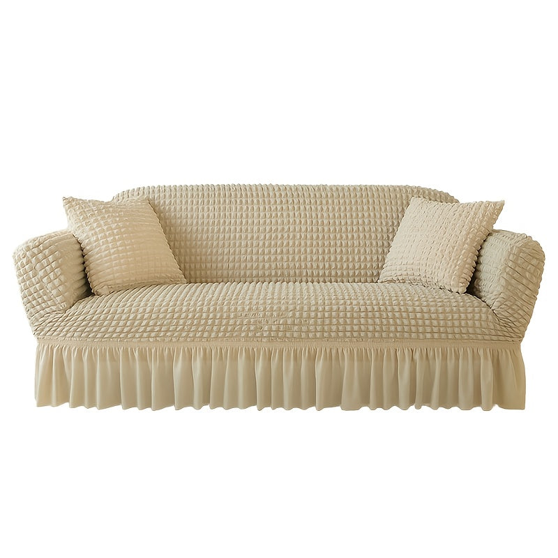 Stretch Seersucker Sofa Cover Solid Color Elastic Band Closure Machine Washable Slipcover for Armchair Loveseat 1 2 3 4 Seater - 8 Colors Home Wedding Decor