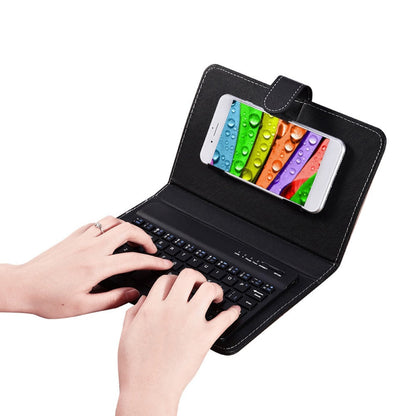 Collapsible Bluetooth Keyboard with Built-In Phone Stand – Wireless Portable Keyboard for Smartphones Tablets Laptops, Compatible with iOS Android Windows, PU Leather Case, Black Business Travel Keyboard