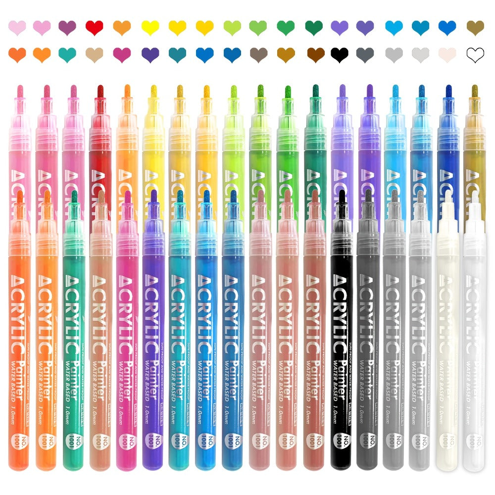Nail Art Pens 36-Color Acrylic Paint Marker Set with Fine-Liner Tips and Pump-to-Prime Pen Bodies