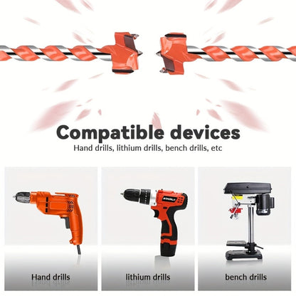 Five-Piece Extended Auger Drill Bit Set with 15-25mm Cutting Heads and Hex Shanks for Wood or Plastic