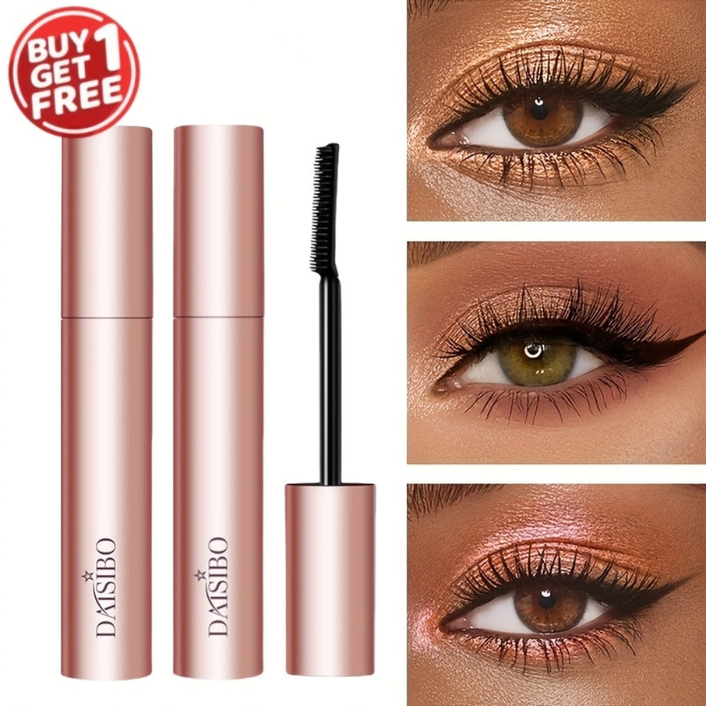 Black Mascara Two-Piece Set in Rose-Colored Tubes with Slim Precision Bristle Applicator Wands