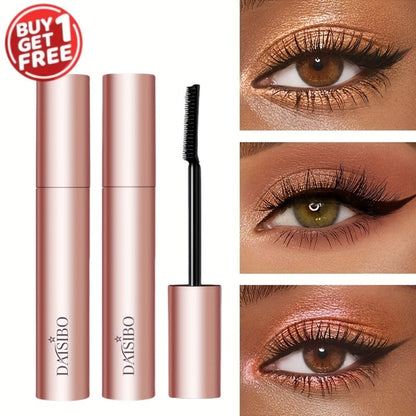Black Mascara Two-Piece Set in Rose-Colored Tubes with Slim Precision Bristle Applicator Wands
