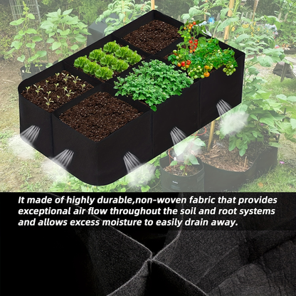Six-Grid Rectangular Raised Garden Bed Grow Bag with Displayed 48 x 24 x 12-Inch Dimensions