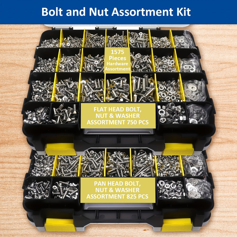 1575pcs 304 Stainless Steel Nuts and Bolts Assortment Kit for Entryways, Bedrooms and Living Spaces