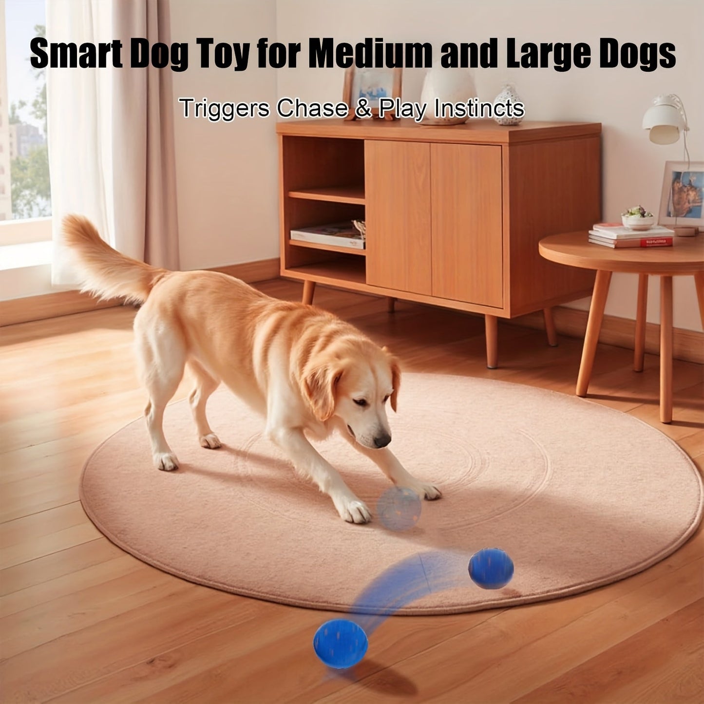 Dog Toy Motion-Activated E-TPU Ball with Auto-Rolling, Rotating and Bouncing Modes in Blue or Orange