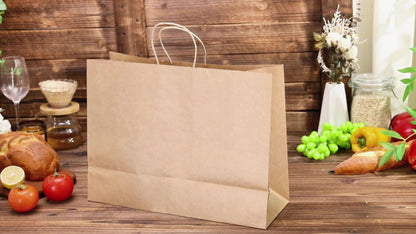49-Piece Large Paper Shopping Bag Set with Reinforced Handles in White, Brown or Black for Gifts and Retail