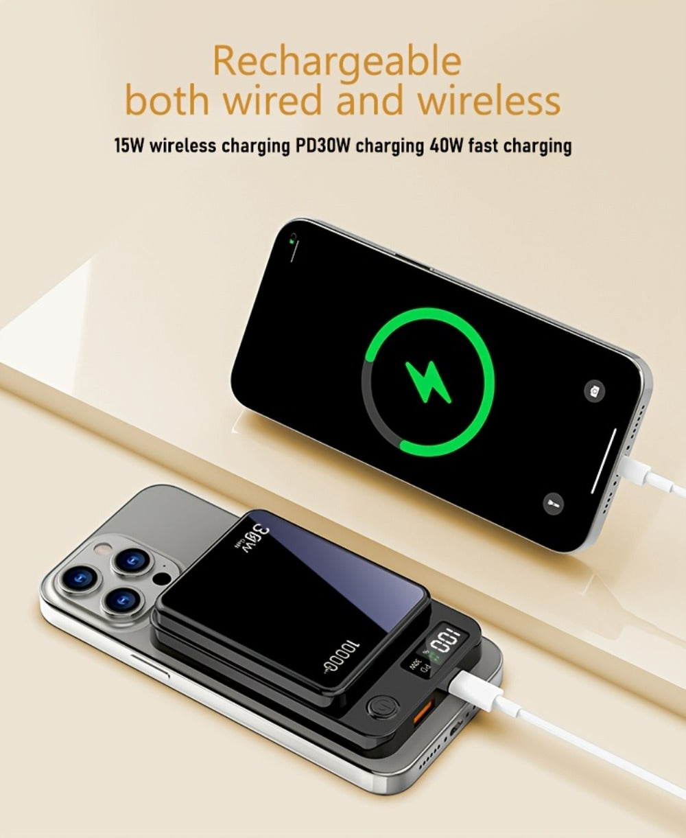 30W Fast Charging Magnetic Power Bank 6000 10000 15000mAh – 15W Wireless Output MagSafe Compatible Portable Charger Dual USB-C Battery Pack for iPhone 17 16 15 14 13 12 Android