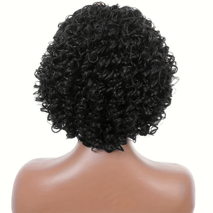 Synthetic Wig 12-Inch Short Kinky Curly Afro with Elastic Cap in Black or Mixed Brown for Daily Looks