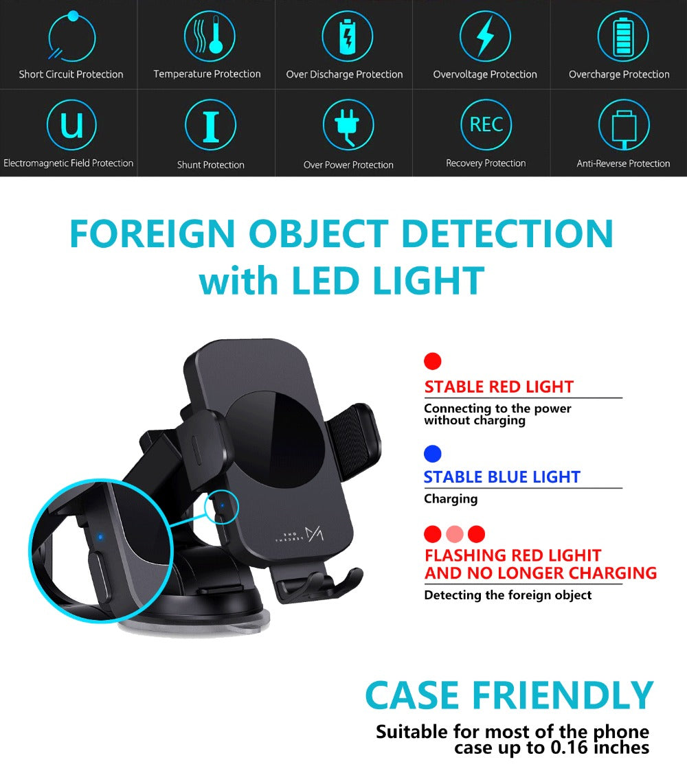 4-Color Wireless Car Charger Mount 15W Qi Auto-Clamping – Fast Wireless Charging Phone Holder for iPhone 17 16 15 14 13 12 11 Pro Max, Samsung Galaxy S24 S23 S22 S21 & All Qi Phones | Black Blue Red Gold