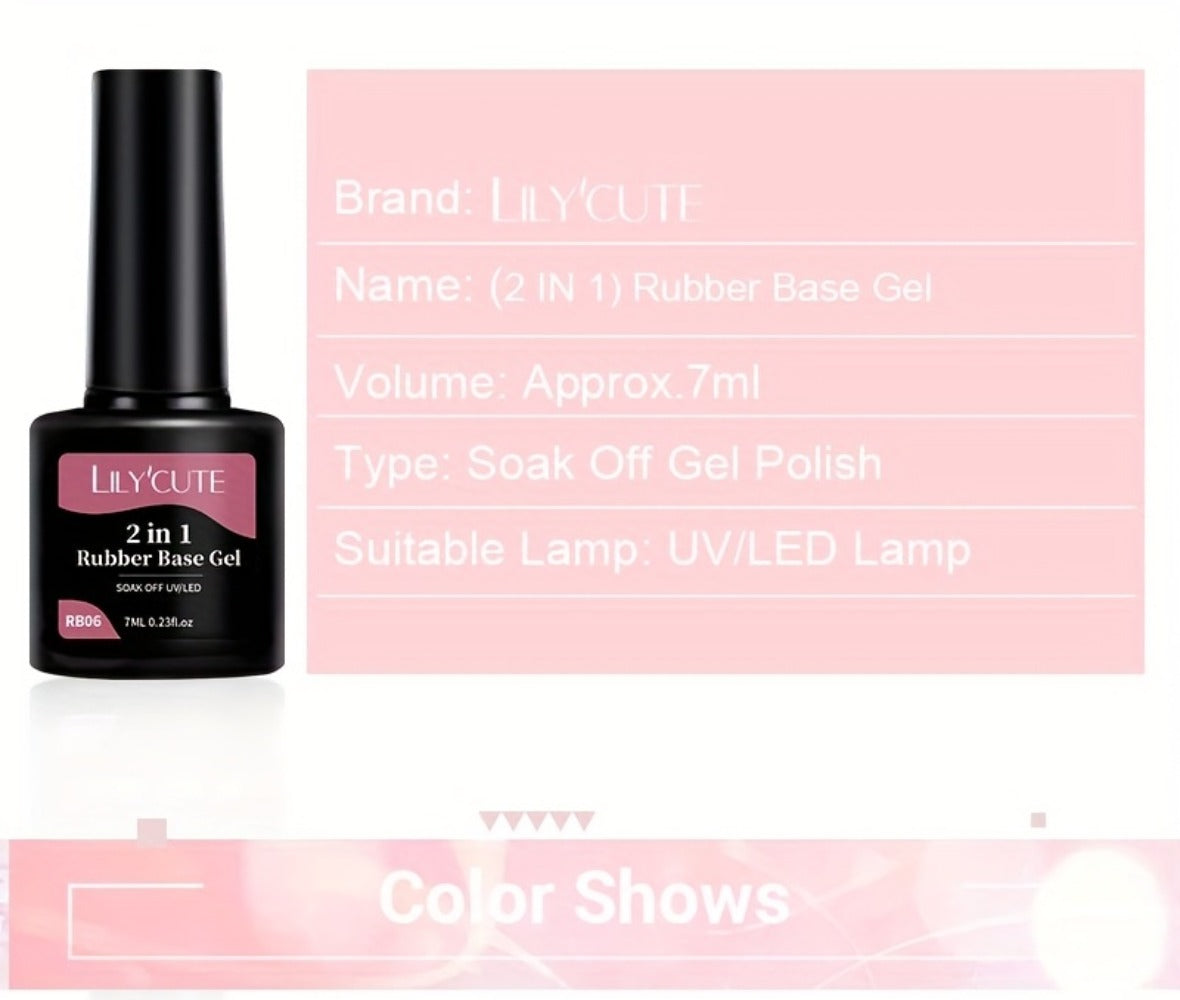 Rubber Base Gel Polish Set 6pcs Nude Pink 2-in-1 Builder Base Coat – Self-Leveling Soak Off UV LED Semi-Permanent Long-Lasting Gel Manicure Kit 0.24oz Each for DIY & Salon Nail Art Women