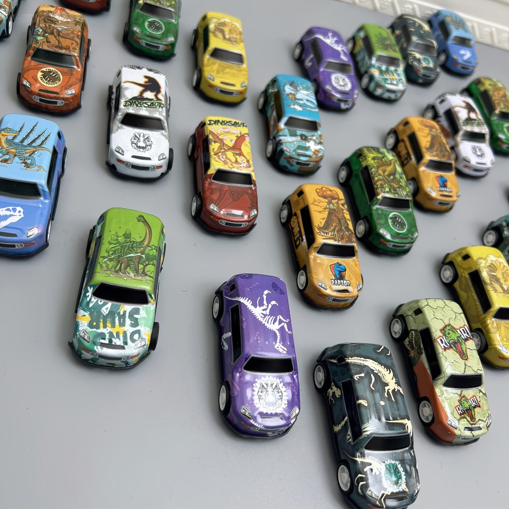 Dinosaur Toy Car Set 29-30pcs – Mini Pull Back Racing Cars with T-Rex Spinosaurus Pterodactyl Figures & City Traffic Map | Party Favors, Classroom Prizes, Birthday Gift for Boys & Girls Ages 3+