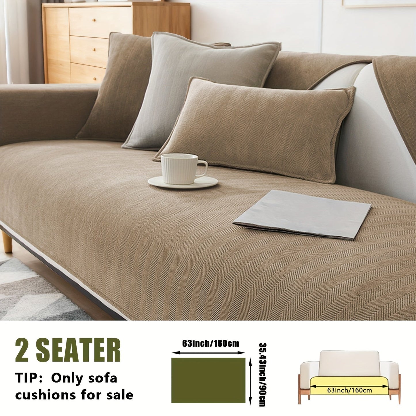 Sofa Cover Ribbed Chenille Stretch Panels with Non-Slip Design for 1 to 4 Seats, Armrests or Cushions