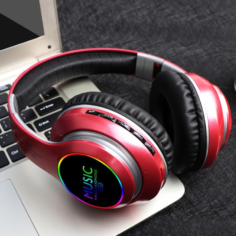 Wireless Headphones Deep Bass Foldable Built-in Mic 3.5mm Wired Stereo Sound Type-C for Bedside Audio, Alarms and Room Entertainment