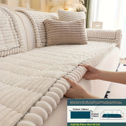 Wavy-Edge Plush Sofa Cushion Cover in Four Colors with Single-, Two-, Three- or Four-Seat Sizes