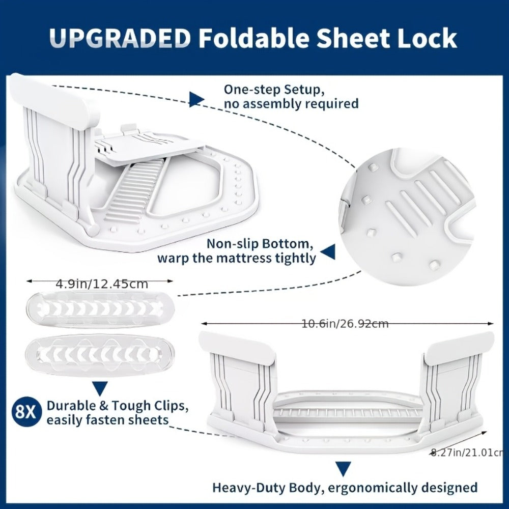 Bed Sheet Holder Clips in White or Gray with Foldable Corner Lock Design for Mattress Bedding