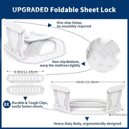 Bed Sheet Holder Clips in White or Gray with Foldable Corner Lock Design for Mattress Bedding