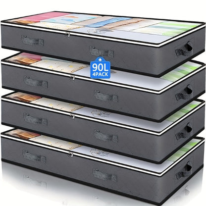 Under Bed Storage Box Extra Large 23.78gal with Transparent Window & Sturdy Handles — Clothes, Quilts & Bedding Organizer for Home | Gray | 2 or 6 Pack