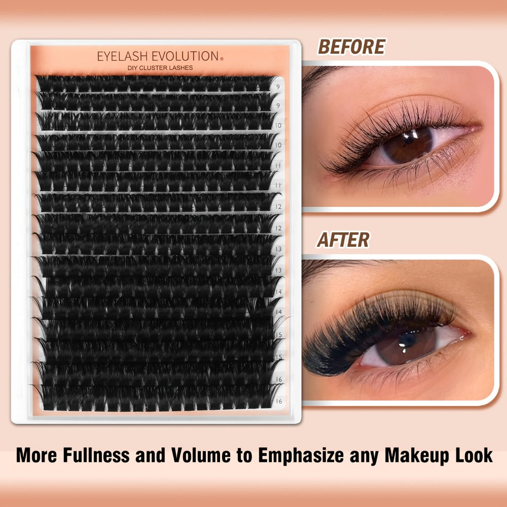 272Pcs D Curl Lash Clusters — 100D Thick Individual Eyelash Extensions 8-16mm, Soft Reusable DIY Cluster Lashes with Plant-Based Squalane, Voluminous Full-Body Lash Extension Kit for Beginners & Home Use
