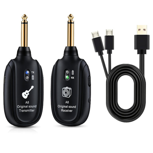 UHF Wireless Guitar System 100ft Range - Plug & Play, Noise-Free Transmission, 2 Transmitters & Receiver, Compatible with Electric Guitar Bass Violin Keyboard, Live Performance Stage Music Gear
