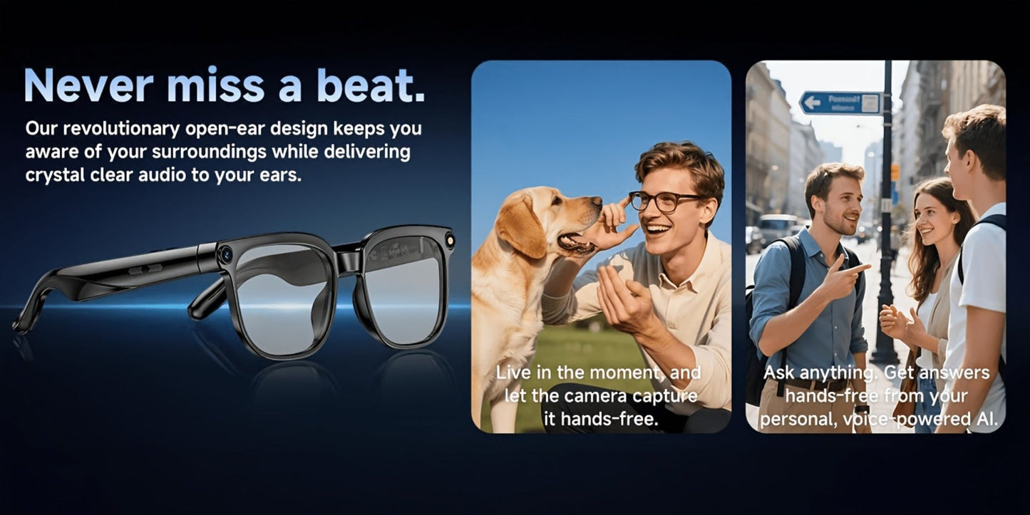 Smart Glasses 8MP Camera Eyewear with Photochromic Lenses, Translation, Object Recognition and Bluetooth Audio