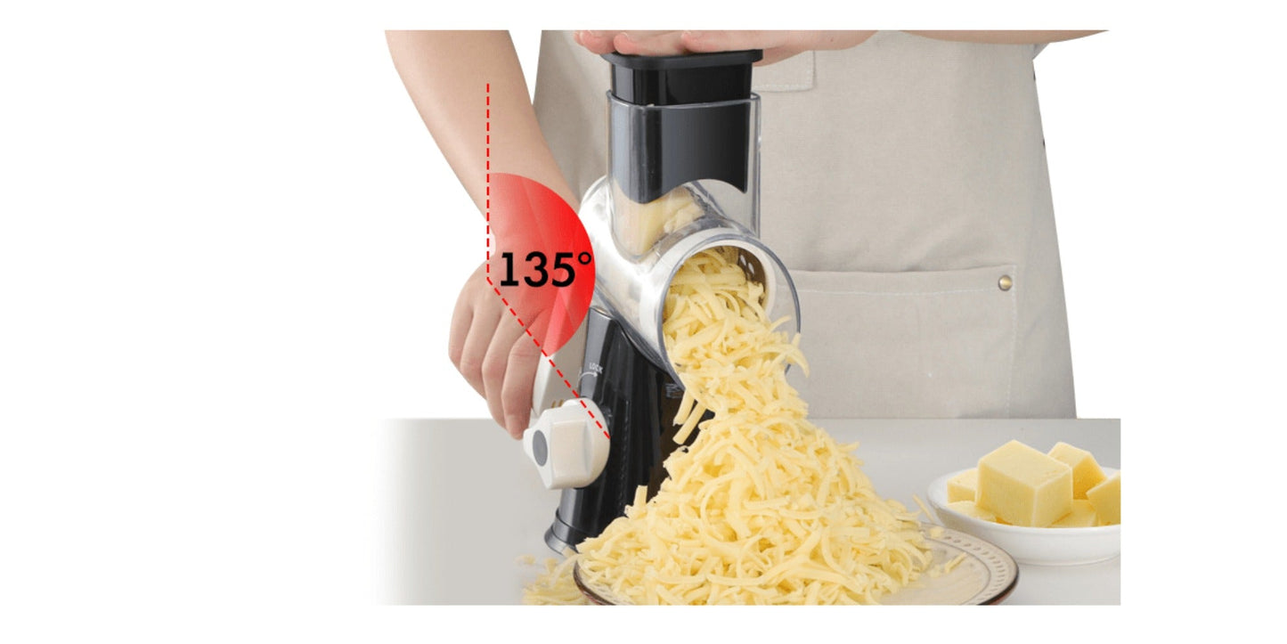 Rotary Cheese Grater – Stainless Steel Hand Crank Shredder with 3 Interchangeable Blades, Non-Slip Suction Base & Cleaning Brush, BPA-Free Vegetable Grater for Cheese, Nuts & Vegetables