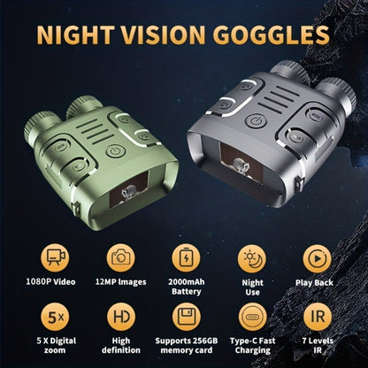 Infrared Night Vision Goggles HD 2.5K with 10X Zoom & CMOS Sensor – Full-Dark Visibility Binocular Scope for Hunting, Boating & Outdoor Adventures, Photo & Video Capture, Battery Powered