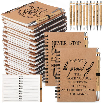 Spiral Notebooks with Retractable Bamboo Pens Bulk Gift Set – 30 Pack Inspirational Journals Thank You Gifts for Teachers Employees Back to School Encouragement Notepad