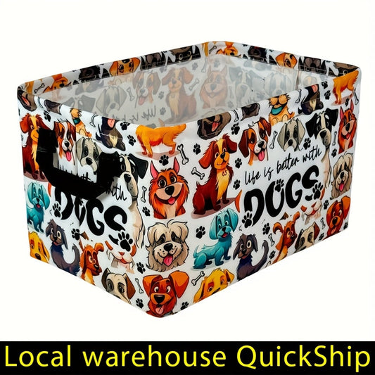 Collapsible Storage Basket with Handles Cute Cartoon Print Canvas Bin Box for Clothes Books Toys Shelves Laundry Bedroom Nursery Organizer Cube Gift Basket