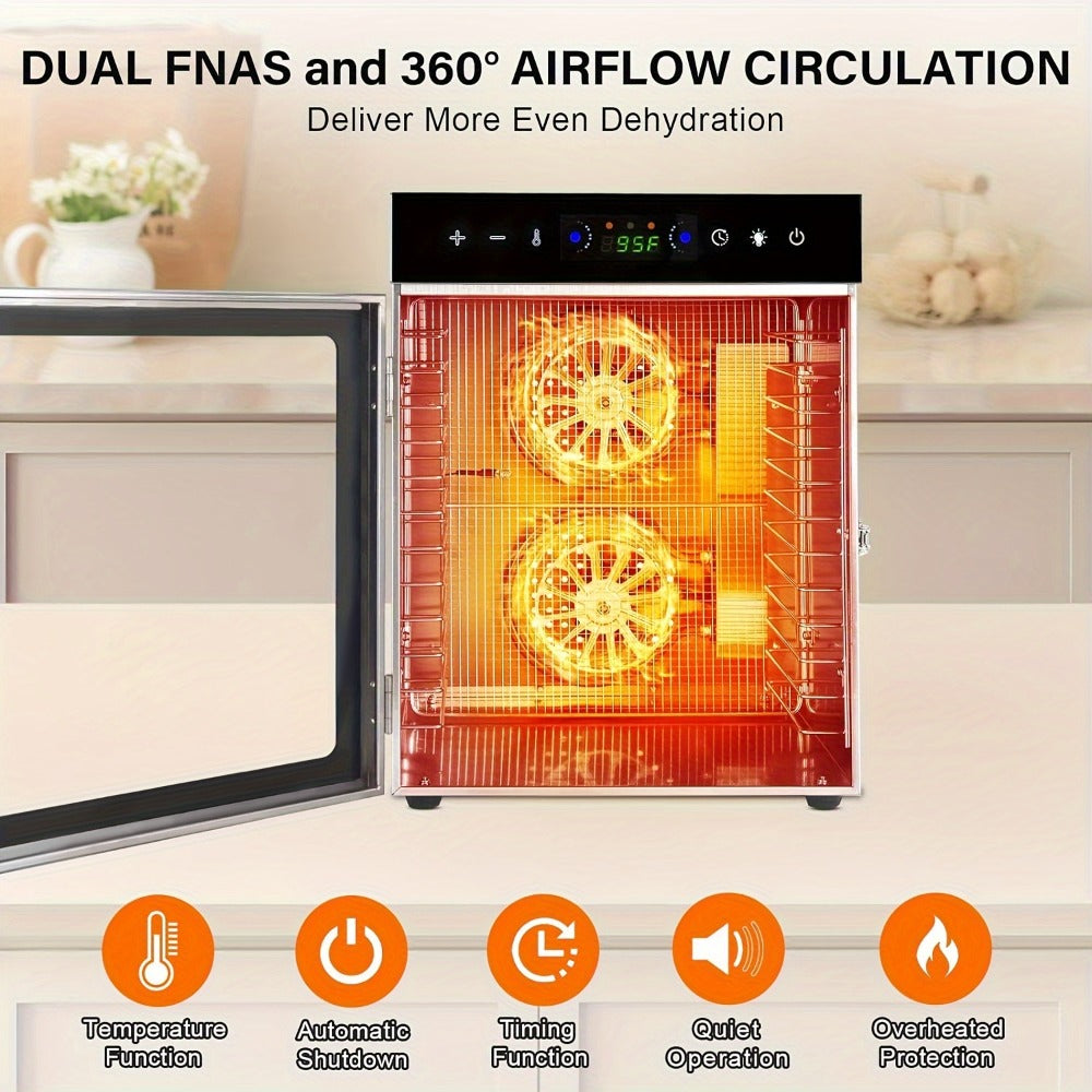 12-Tray Cabinet Food Dehydrator with 800W Heating, 24-Hour Timer and 86–194°F Digital Temperature Control