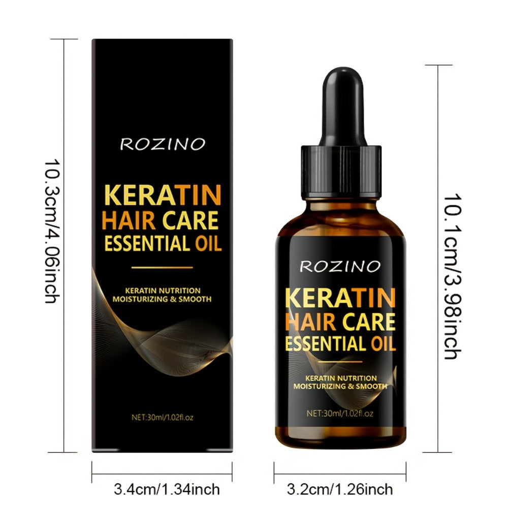 Five-Piece ROZINO Keratin Hair Care Set with Shampoo, Conditioner, Mask and Oil Container Formats