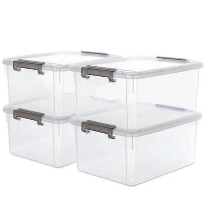Plastic Storage Bins with Lids 4 Pack 17 Quart Stackable Clear Storage Containers with Latching Lids for Garage Closet Bedroom Basement Kitchen Organization