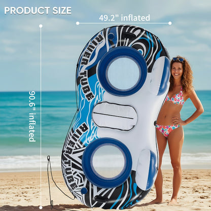 Inflatable Pool Float Bed with Detachable Cooler – Heavy Duty Double Adult Lounge Raft with Cup Holders for Swimming Pool, River & Lake, Durable Blow Up Water Lounger Chair, Blue & Green / Blue & White