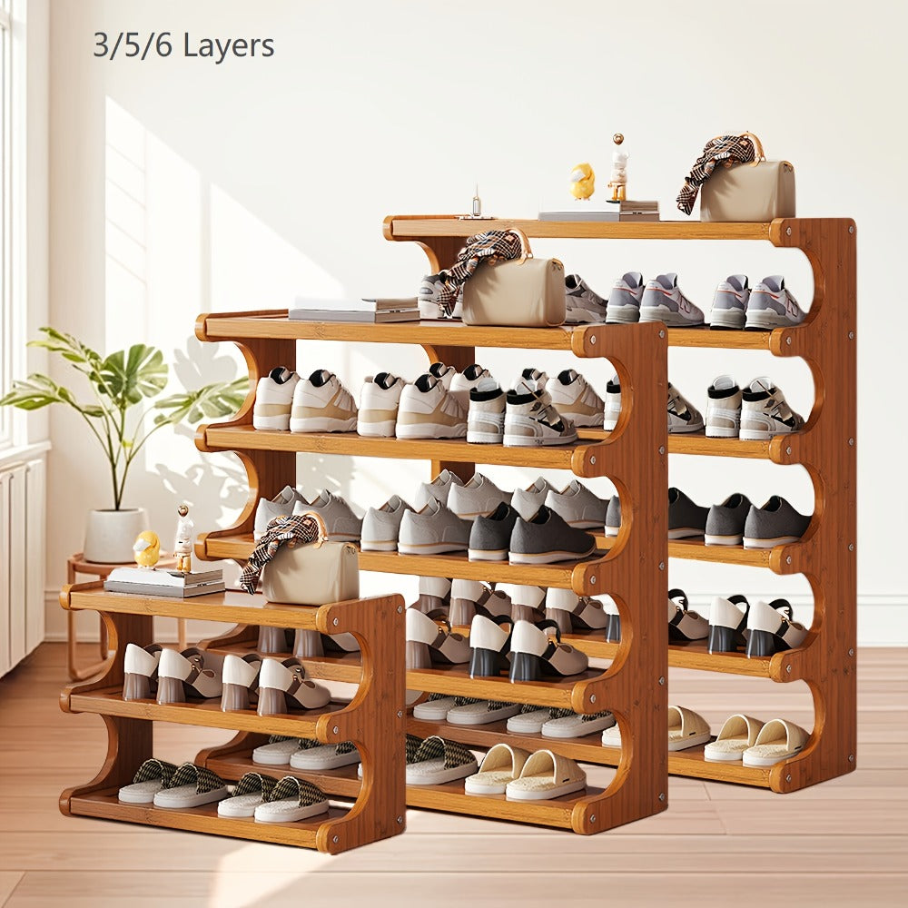 Bamboo Shoe Rack 3/5/6 Layer Freestanding Storage Organizer for Entryway, Dorm & Closet – Space-Saving Multi-Tier Shoe Shelf, Easy Assembly, Brown