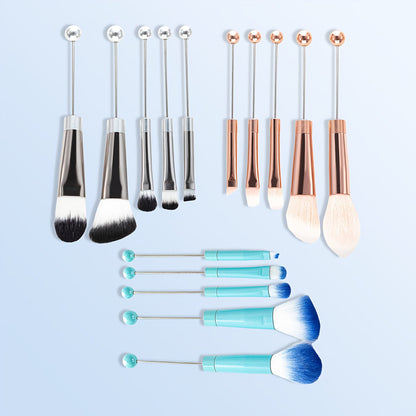 Makeup Brush Set, 15-Piece Bead-Ready Metal Handle Collection with Powder, Blush, Eyeshadow and Angled Brush Shapes
