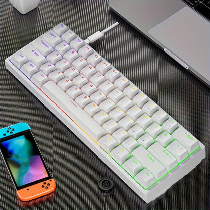 Mechanical Keyboard 61-Key Compact Wired Layout with Cyan Switches, RGB Backlighting and Four Case Color Options