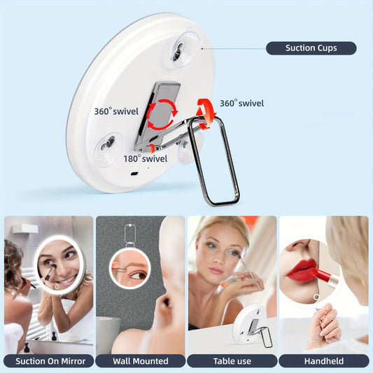 30X LED Magnifying Mirror Rechargeable 6-Inch Lighted Handheld Pocket Mirror with Hanging Loop - Portable Travel Vanity Mirror for Precision Makeup Grooming Gift for Women Men