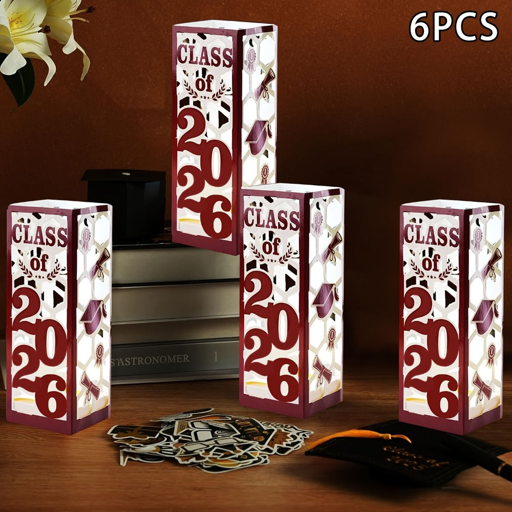 Graduation Centerpiece Set 6pcs Class of 2026 – Decorative Lantern Box Table Decorations for High School & College Graduation Party, Photo Booth Props, Party Kit in Red Blue Green Purple Maroon