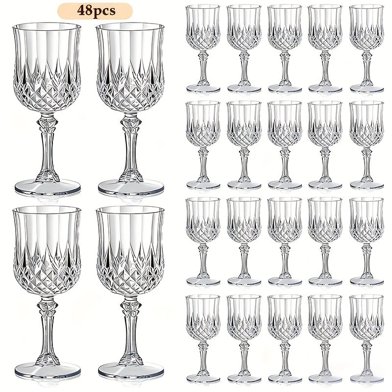 Plastic Champagne Glasses 48 Pack – 7oz Stemmed Crystal Clear Reusable Cups for Wedding, Party, Bridal Shower, Christmas, Halloween, Stackable Shockproof Vintage Stem Glasses, Transparent Green Blue