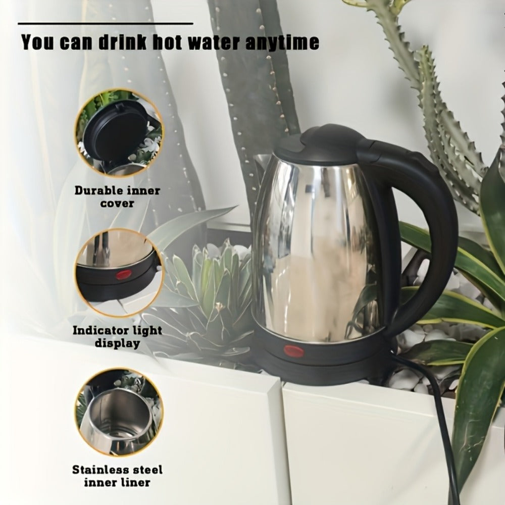 Electric Kettle 2L Stainless Steel Double-Wall Design with LED Indicator, Auto Shut-Off and 360-Degree Base