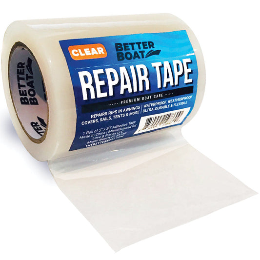 Heavy Duty Waterproof Repair Tape 30FT x 3in Canvas Fabric Patch Tape for RV Awning Boat Cover Tent Tarp Sail Air Mattress Pop-Up Camper Bimini Top Vinyl Clear Black White