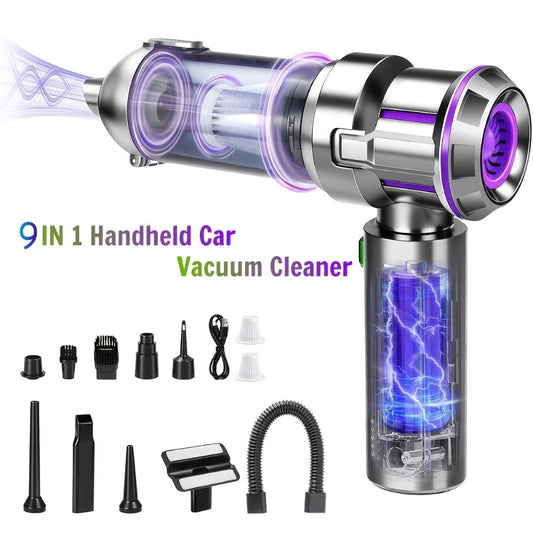 25000PA Handheld Cordless Car Vacuum Cleaner 9-in-1 Rechargeable Brushless Motor Washable Filter Low Noise with Multiple Attachments for Car Home Pet Office Purple Black