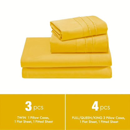 Fitted Sheet Set Deep Pocket | Soft Cooling Breathable Bedding 3-4pcs Fade-Resistant All-Season for Twin Full Queen King – Solid Color Bed Sheets for Dorm Guest Room Everyday Use
